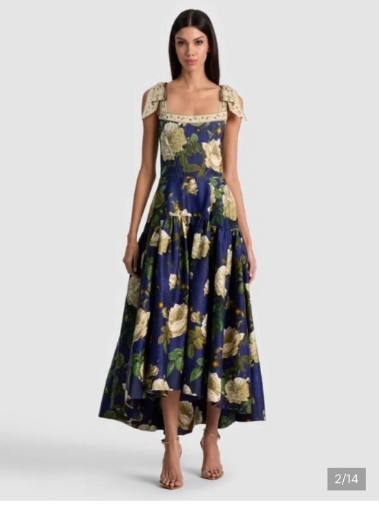 Alice + Olivia Dresses & Skirts - Alice + Olivia Navy Floral High-Low Midi Dress with Cream Accents